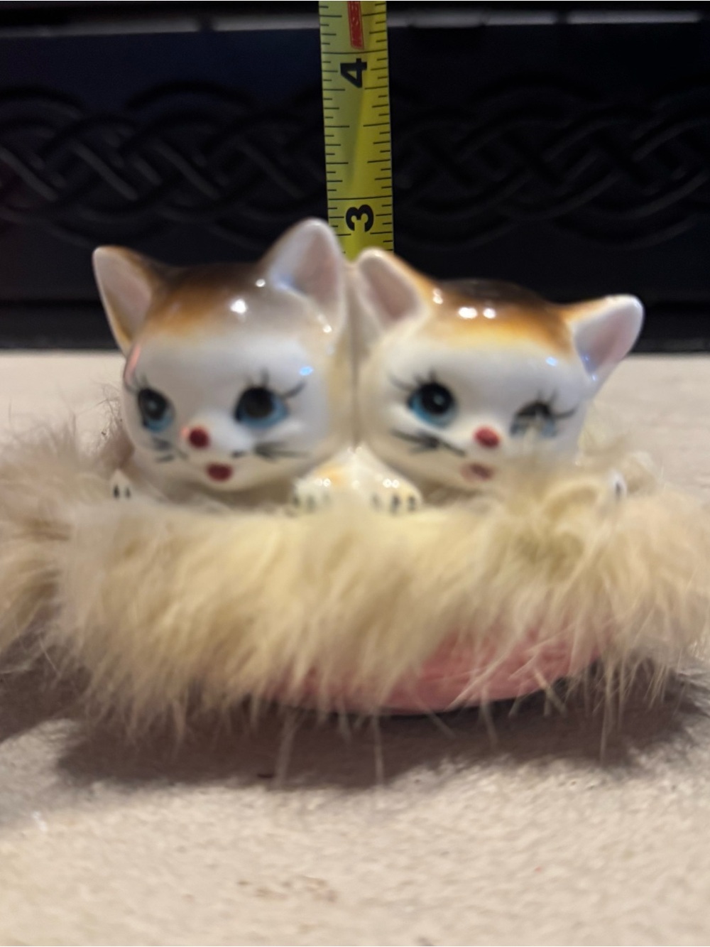 Vintage MCM Japan Ceramic Furry Kittens in a Pink Basket - Picture 8 of 9